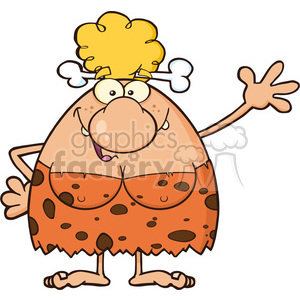 happy cave woman cartoon mascot character waving vector illustration clipart. Royalty-free image # 399144