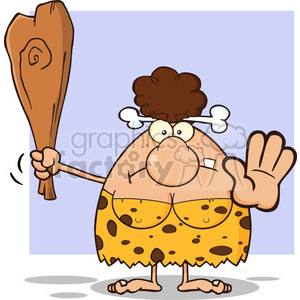 clipart - 10037 angry brunette cave woman cartoon mascot character gesturing and standing with a spear vector illustration.