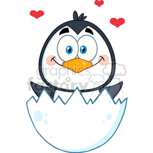 royalty free rf clipart illustration happy baby penguin cartoon character hatching from an egg with hearts vector illustration isolated on white clipart. Commercial use image # 399353
