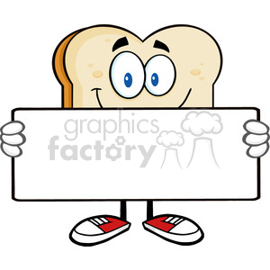 illustration bread slice cartoon mascot character holding a blank sign vector illustration isolated on white background clipart.