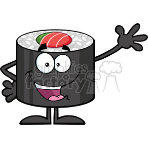 clipart - illustration happy sushi roll cartoon mascot character waving vector illustration isolated on white.