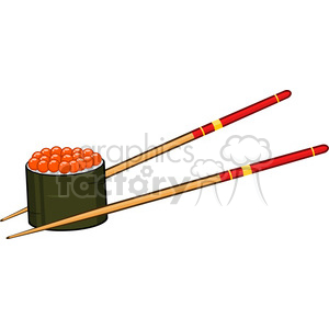 clipart - illustration sushi roll with caviar and chopsticks vector illustration isolated on white.