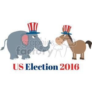 angry political elephant republican vs donkey democrat vector illustration flat design style isolated on white with text clipart.