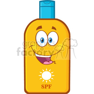 happy bottle sunscreen cartoon mascot character with sun and text spf vector illustration isolated on white background 01 clipart. Royalty-free image # 399858