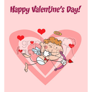 stick cupid shooting arrows over big and small hearts vector illustration greeting card clipart.