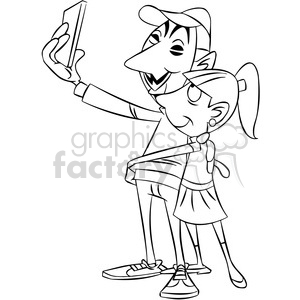 clipart - black and white vector clipart image of anonymous person taking a selfie.