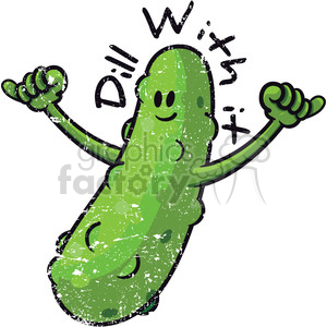 cartoon character dill with it pickle distressed vector art clipart. Royalty-free image # 400565
