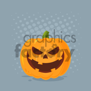 clipart - Grinning Evil Halloween Pumpkin Cartoon Emoji Face Character With Expression Vector Illustration Flat Design Style With Background.