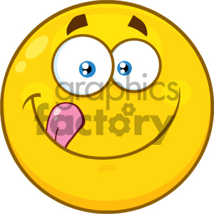 Royalty Free RF Clipart Illustration Smiling Yellow Cartoon Smiley Face Character Licking His Lips Vector Illustration Isolated On White Background clipart.