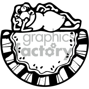 clipart - watermelon with frog cartoon black white.