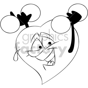 black and white cartoon heart exercising clipart.