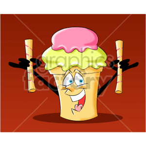 cartoon ice cream mascot character holding pirouline cookie sticks clipart. Commercial use image # 407030
