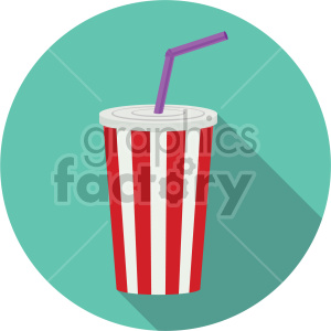 soda cup with straw on circle background vector flat icons clipart.