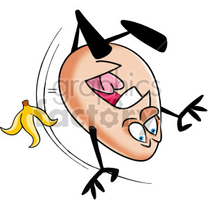 cartoon egg character sliping on a banana peel clipart.