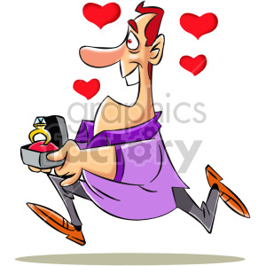 clipart - cartoon man running with engament ring love.