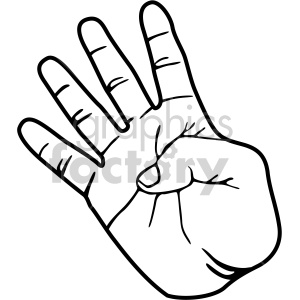 hand sign number four black white clipart.