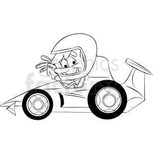 black and white cartoon race car driver