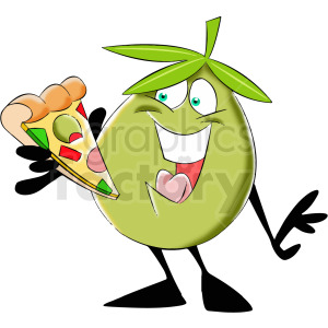 cartoon olive eating pizza