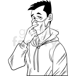 clipart - black and white man wearing n95 face masks vector illustration.