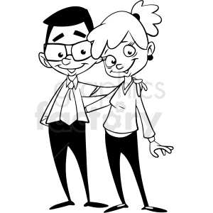 black and white cartoon mom and dad vector clipart .