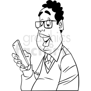 black and white african american man laughing at his phone vector clipart