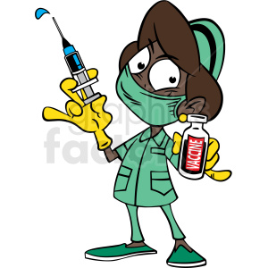 cartoon african american female doctor giving covid 19 vaccine vector clipart clipart. Royalty-free image # 413240
