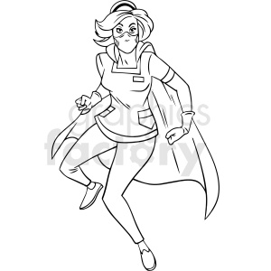 black and white super hero nurse cartoon vector clipart clipart. Commercial use image # 413253