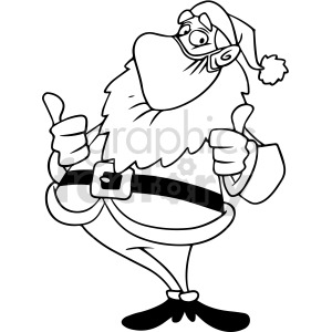 clipart - black and white Santa wearing mask holding thumbs up vector clipart.