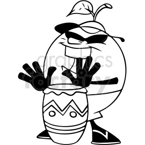 clipart - coconut playing drums black and white clipart.