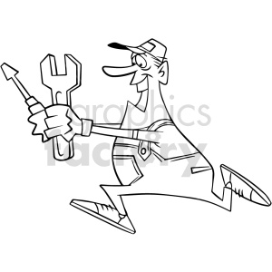 clipart - plumber running black and white clipart.