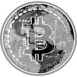 black and white bitcoin vector graphic clipart.