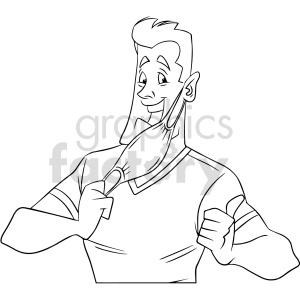 clipart - black and white cartoon guy removing mask vector clipart.