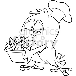 black and white cartoon chicken holding tender clipart .
