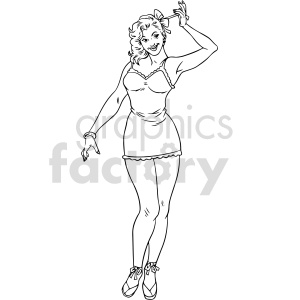 black and white pinup girl playing with her hair clipart .