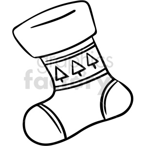 black and white cartoon Christmas stocking clipart .