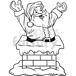 black and white cartoon Santa Clause in chimney clipart .
