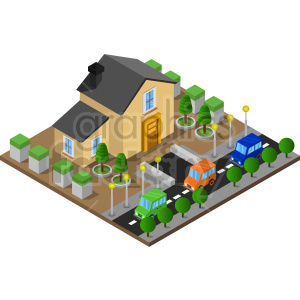 house on road isometric vector clipart .