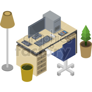 office desk isometric vector graphic clipart.
