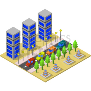 isometric buildings office traffic roads