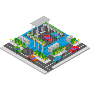 large gas station isometric vector graphic clipart.