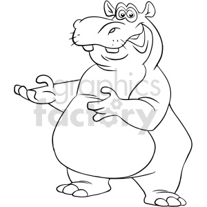 black and white cartoon hippopotamus clipart .