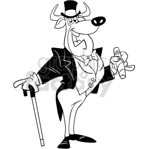 black and white cartoon bull in suit clipart