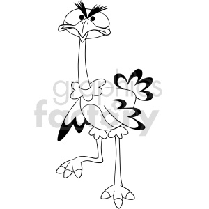 black and white cartoon ostrich clipart