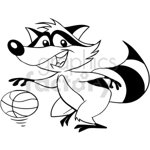 black and white cartoon clipart raccoon playing basketball clipart. Royalty-free image # 417731