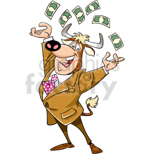 cartoon bull throwing money in the air clipart clipart. Royalty-free image # 417784