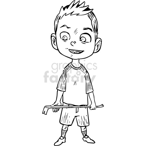 black and white kid holding crowbar vector clipart