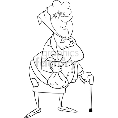 black and white cartoon poor senior lady clipart clipart. Royalty-free image # 417837