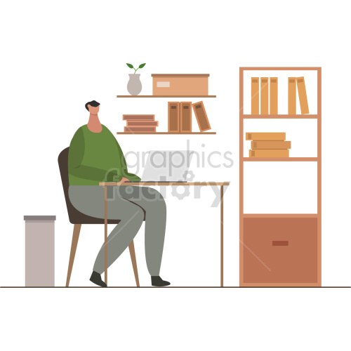 person remote working at home office vector graphic clipart.