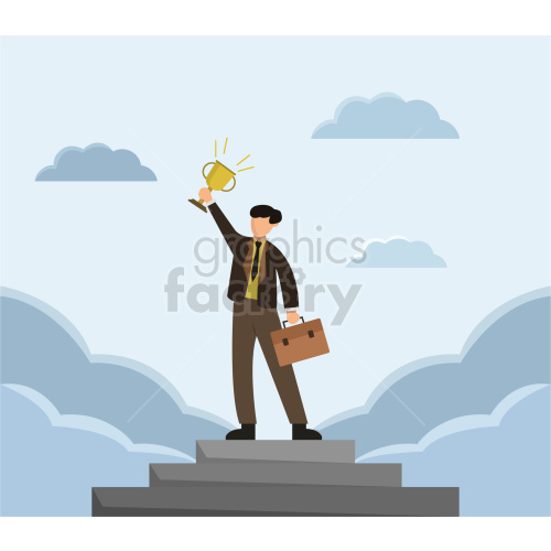 business man holding a trophy vector graphic clipart. Commercial use image # 417988