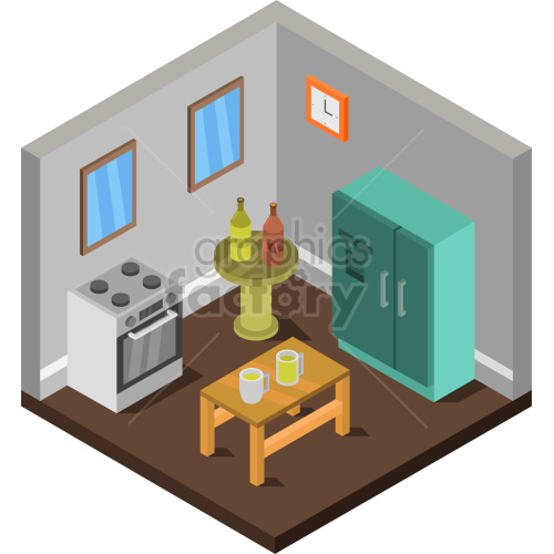 isometric kitchen with tables vector clipart